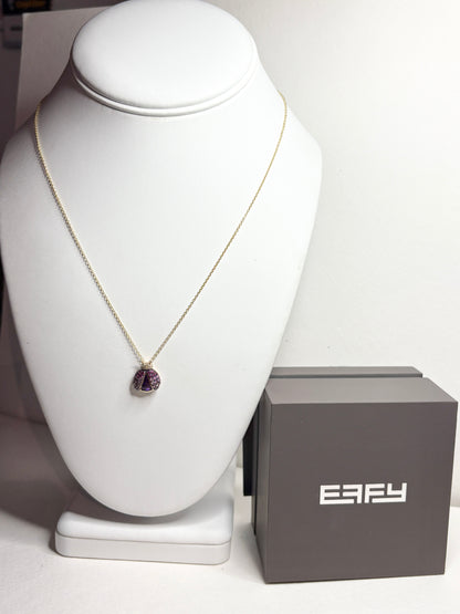 Effy Ladybug Amethyst Diamond Ruby and Pink Sapphire Pendant Necklace Adjustable 18" Solid 14k