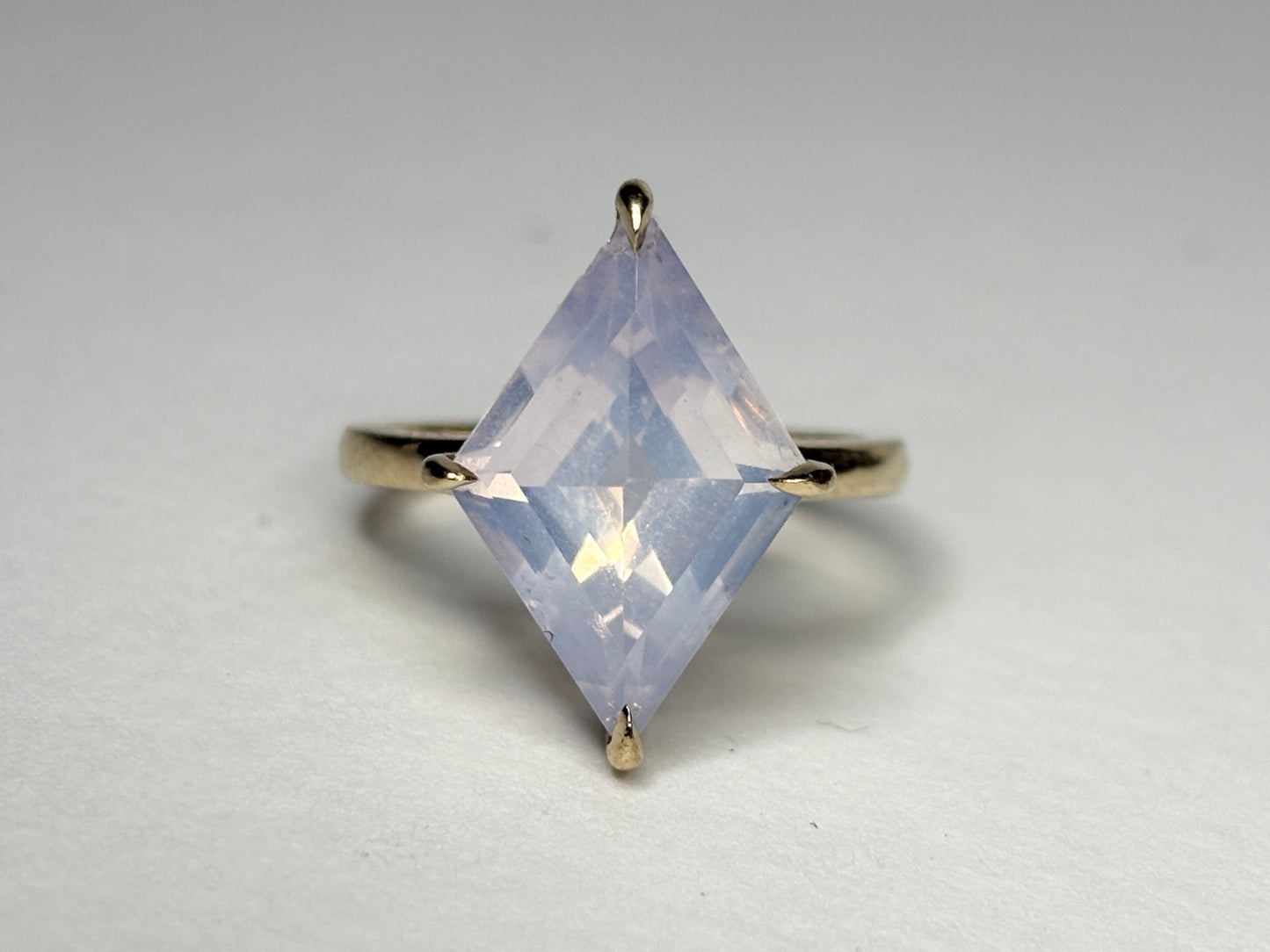 Lavender Quartz Fancy Cut Kite Shaped Solitaire Ring in 9k Gold size 7