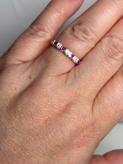 Pink Jedi Princess Cut Sapphire Stackable Band Ring Sterling Silver size 7