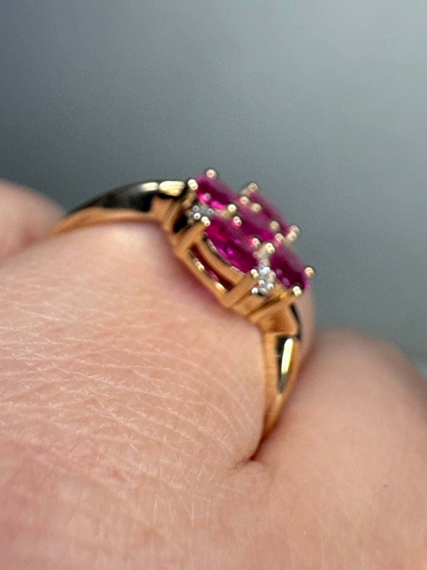 Burmese Ruby Cluster Ring 9k Gold size 8