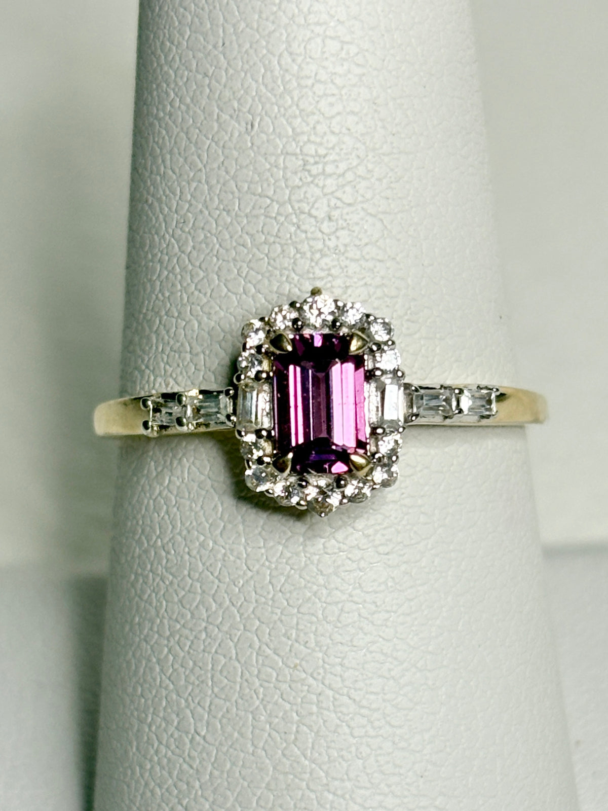 Rhodolite Zircon Halo Ring 9k Gold Size 8