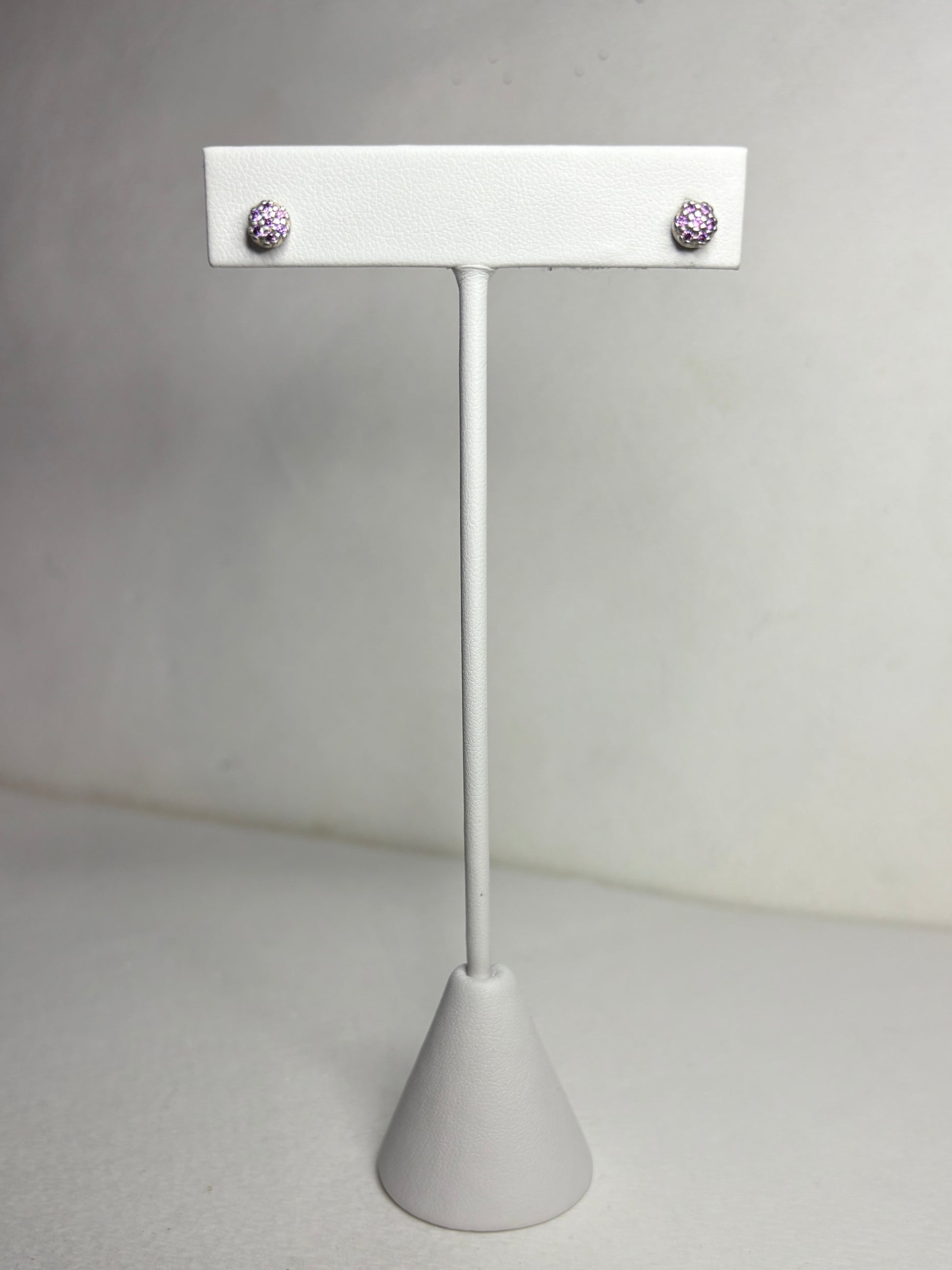 Violet purple pave Pandora stud earrings in sterling silver.
