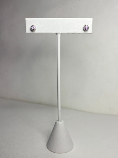 Violet purple pave Pandora stud earrings in sterling silver.