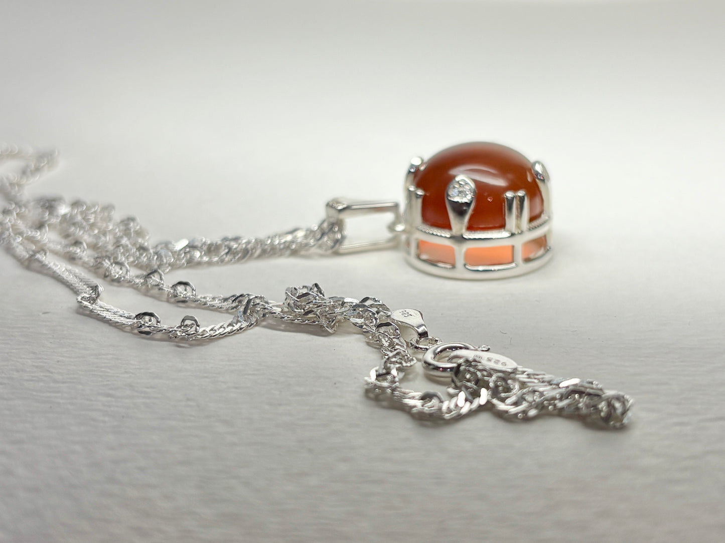 Oregon Honey Fire Opal Pendant Necklace Sterling Silver 18" 9.4g.