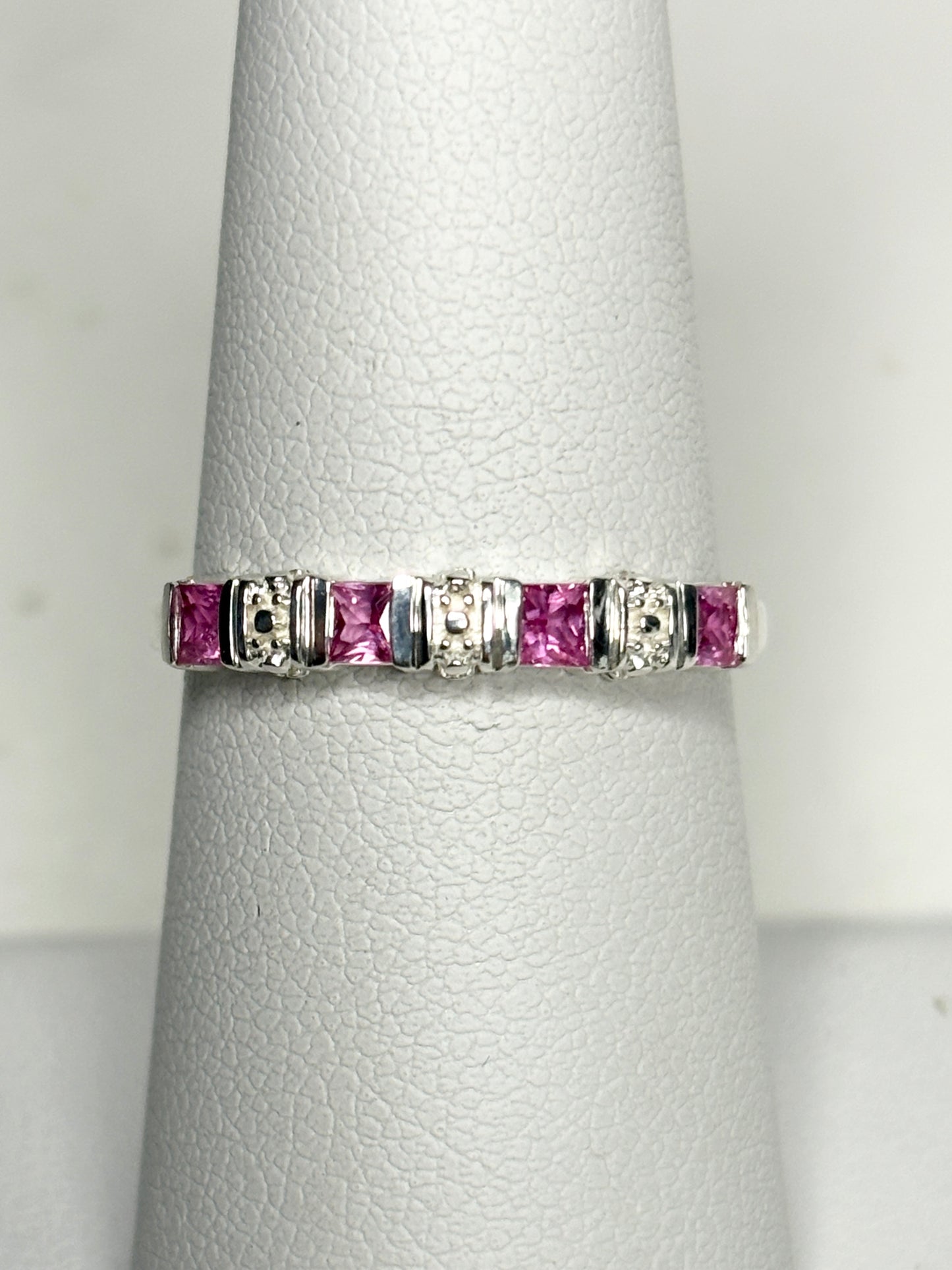 Pink Jedi Princess Cut Sapphire Stackable Band Ring Sterling Silver size 7