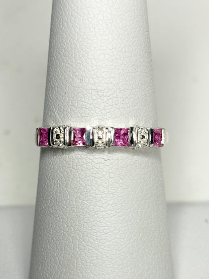 Pink Jedi Princess Cut Sapphire Stackable Band Ring Sterling Silver size 7