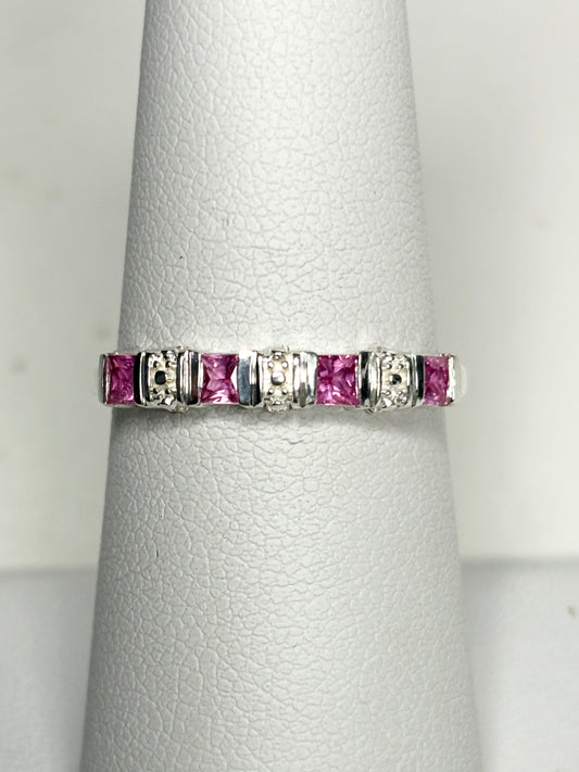 Pink Jedi Princess Cut Sapphire Stackable Band Ring Sterling Silver size 7