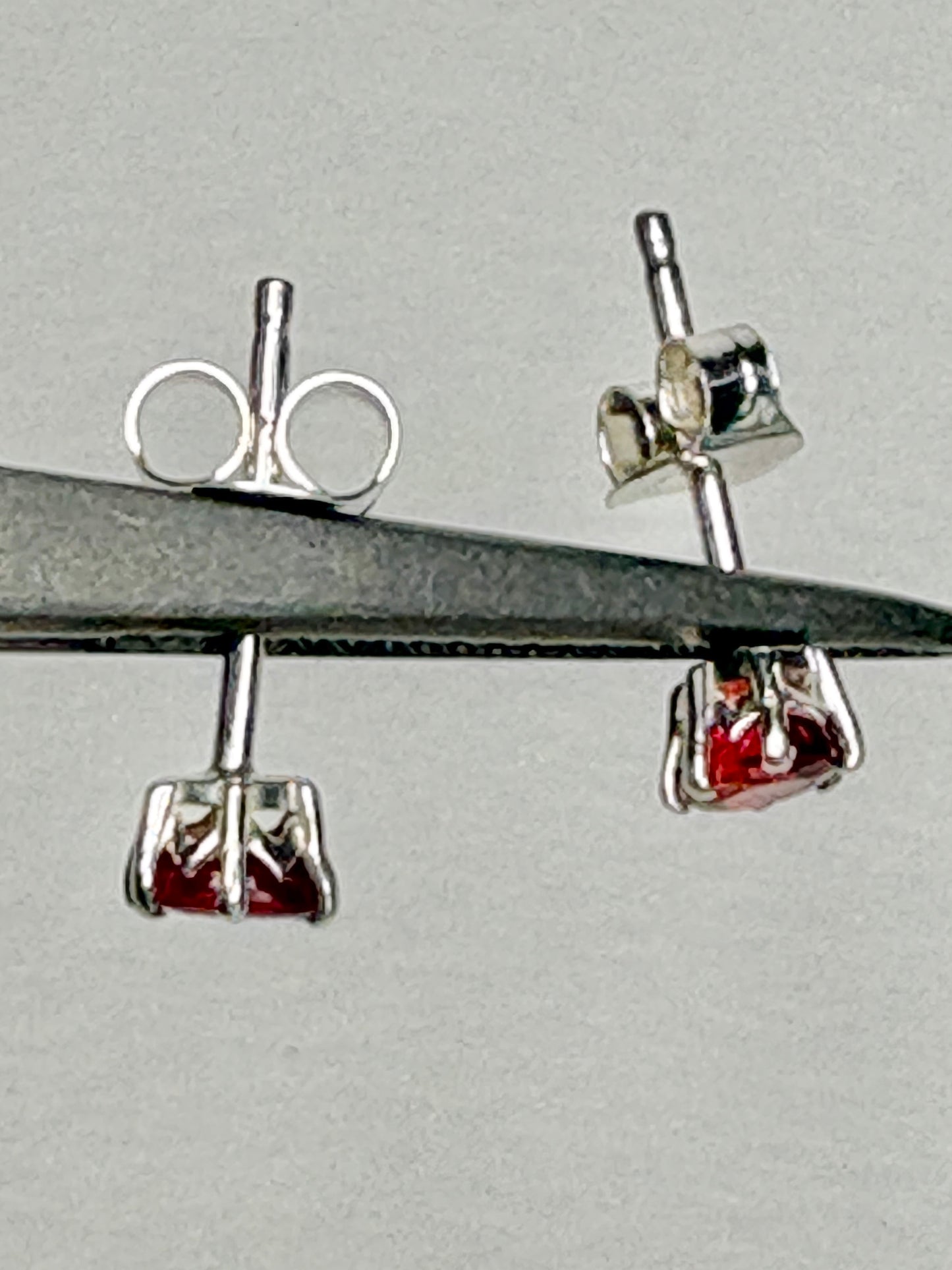 Natural Red Sapphire Stud Earrings Sterling Silver 4x3mm