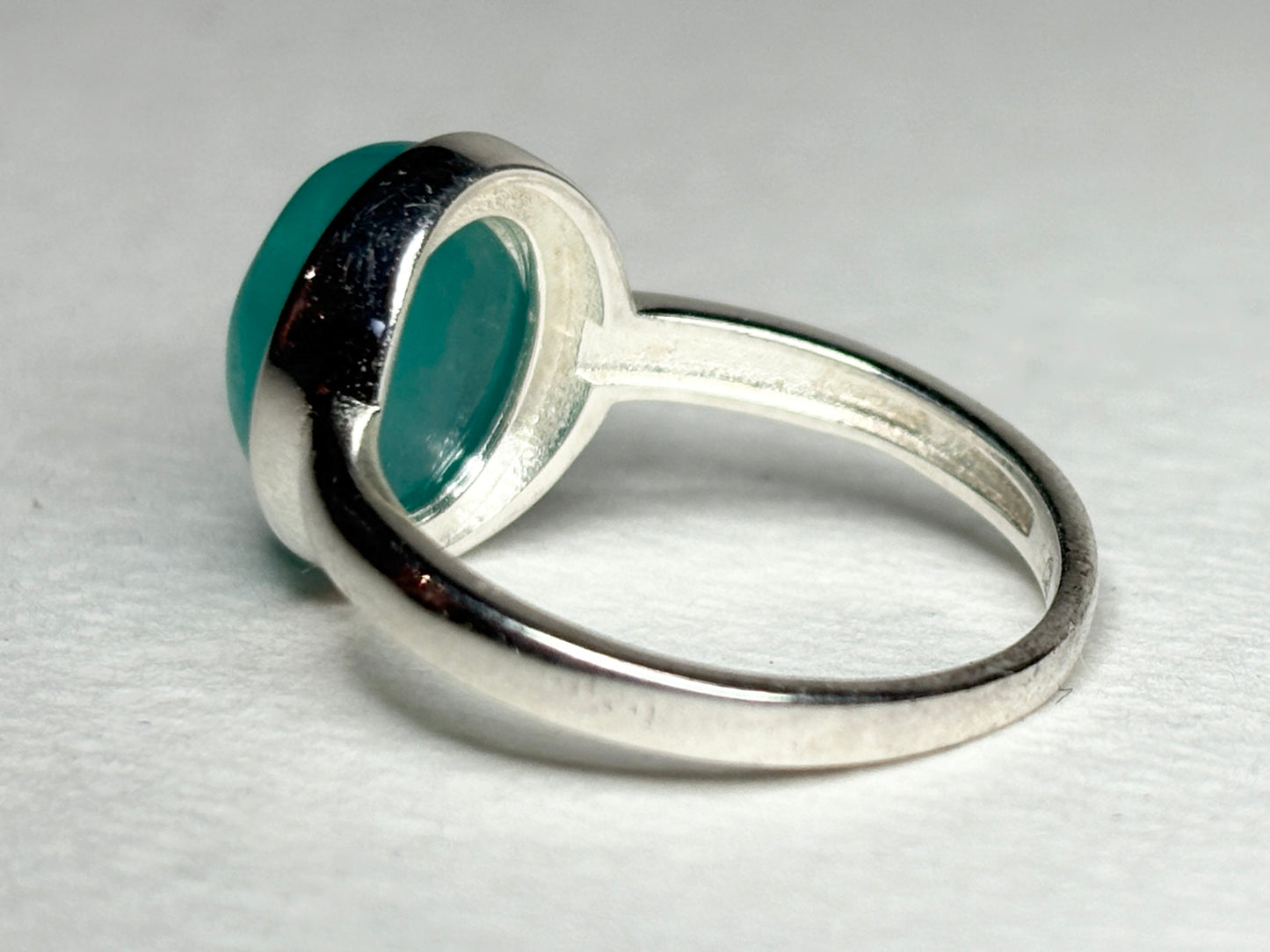 Peruvian Untreated Amazonite Bezel Set Ring Sterling Silver size 7