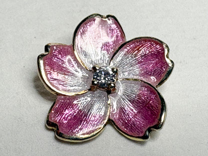 Silver.Gold Plated Pink Cherry Blossom Pendant. Gold-Diamond