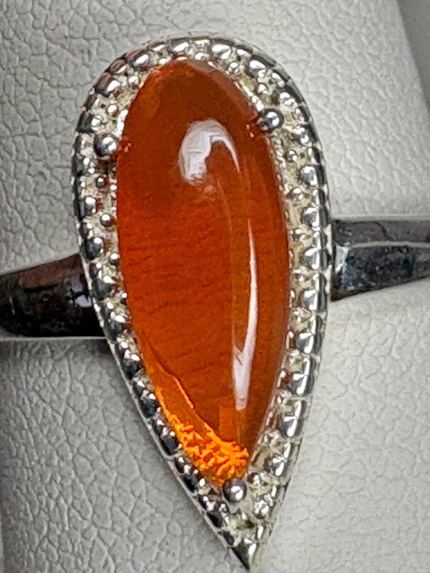 Oregon Fire Opal Cabochon Teardrop Ring Sterling Silver size 7
