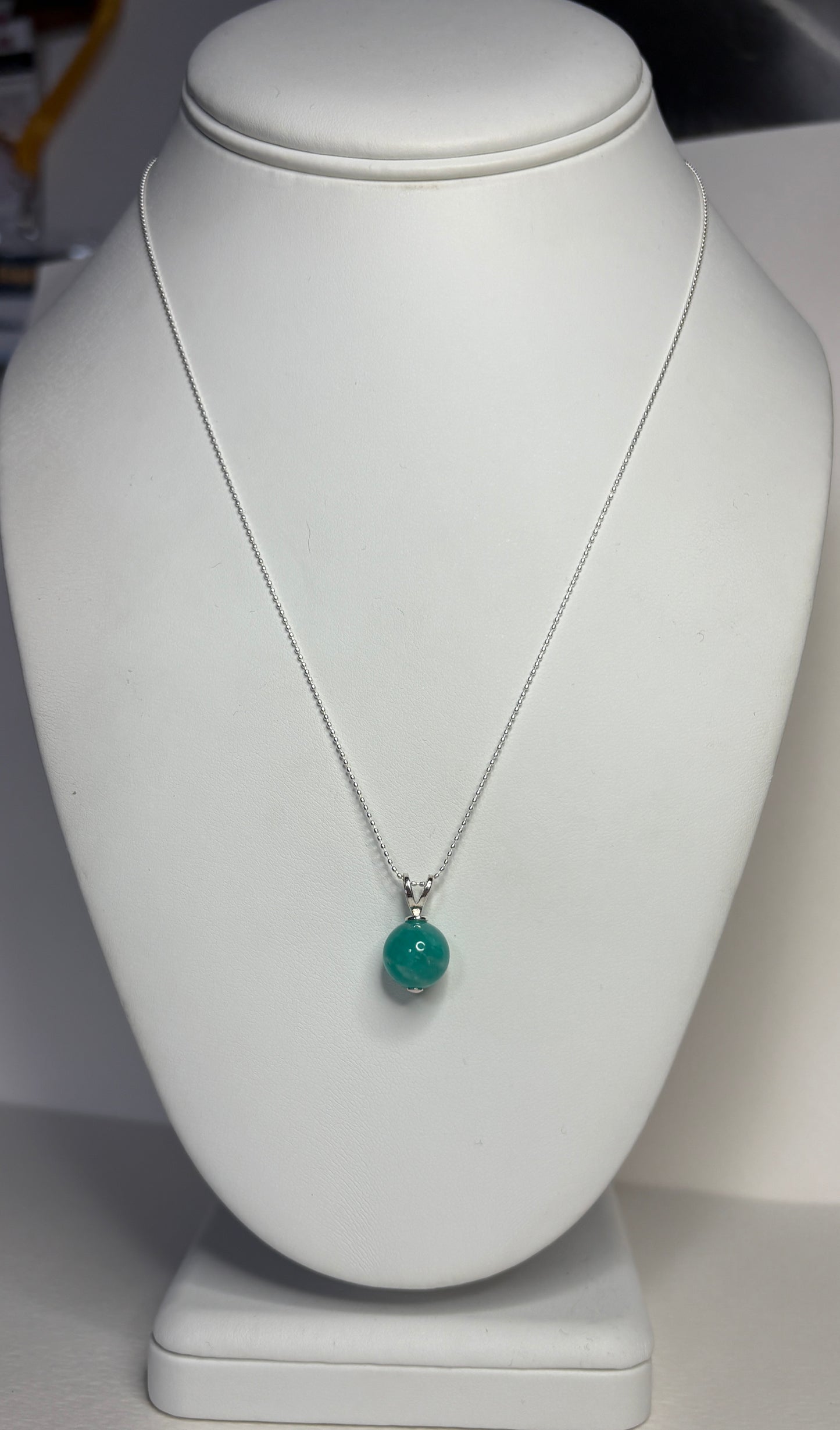 Brazilian Unheated Amazonite Bead Pendant Necklace Sterling Silver Ball Chain 18" (Copy)