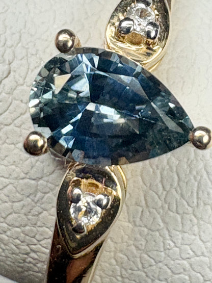 Pear Montana Sapphire Untreated Ring 9k Gold Size 9