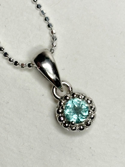Brazilan Lagoon Tourmaline Beaded Solitaire Pendant Necklace Sterling Silver 4mm 18"