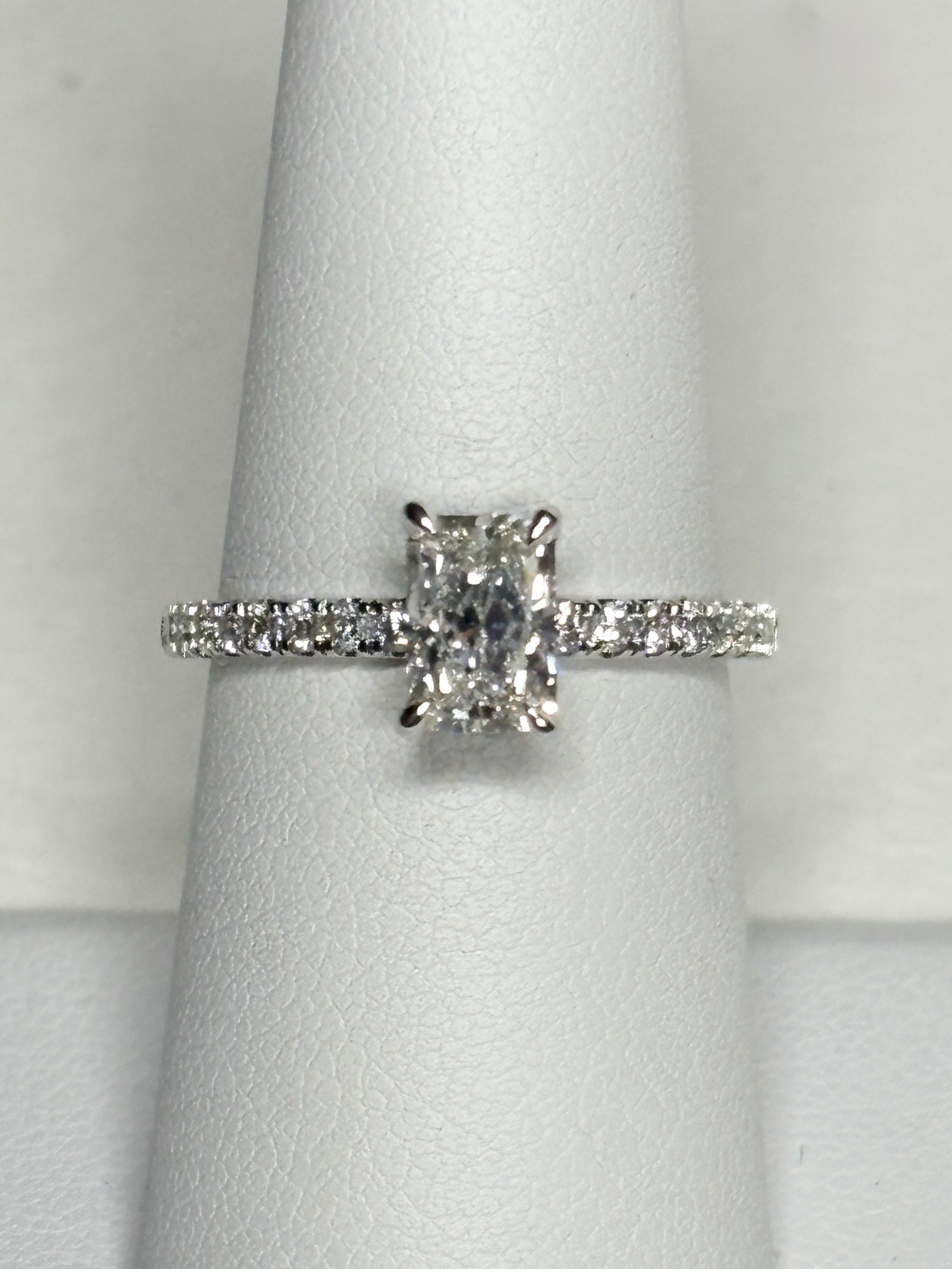 Lab-grown fancy cut diamond engagement ring in 14k white gold.