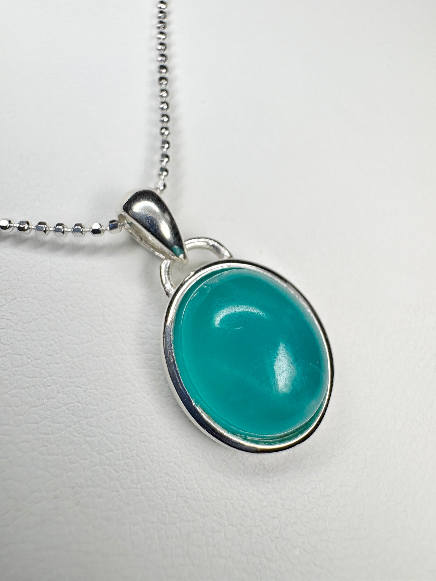 Peruvian Untreated Amazonite Pendant Necklace Sterling Silver Beaded Chain 18"