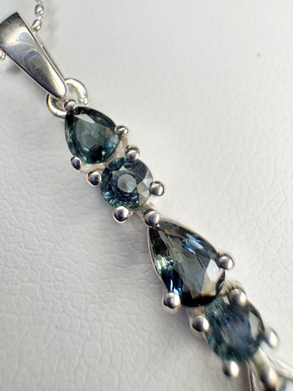 Australian Sapphire Pendant Necklace in Sterling Silver 18"