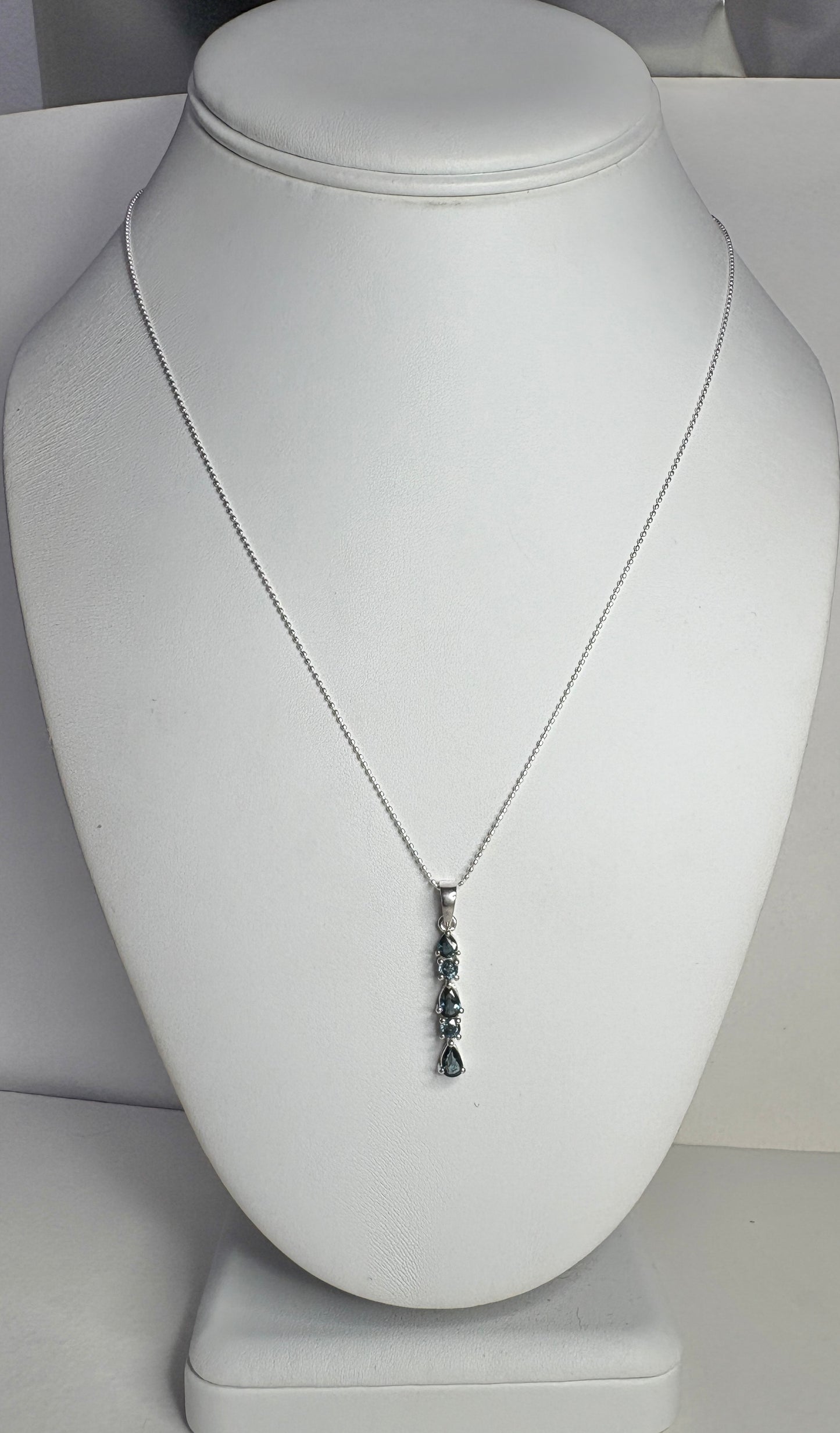Australian Sapphire Pendant Necklace in Sterling Silver 18"