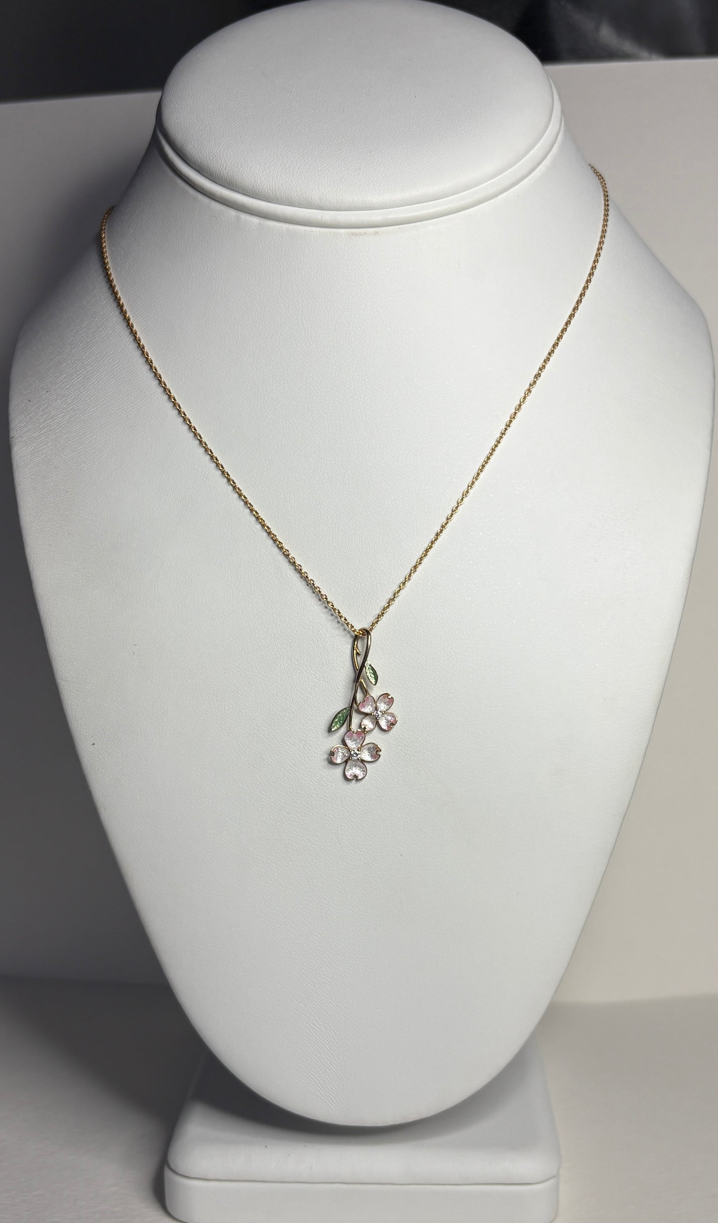 Silver.Gold Plated White Dogwood Pendant. -Diamond