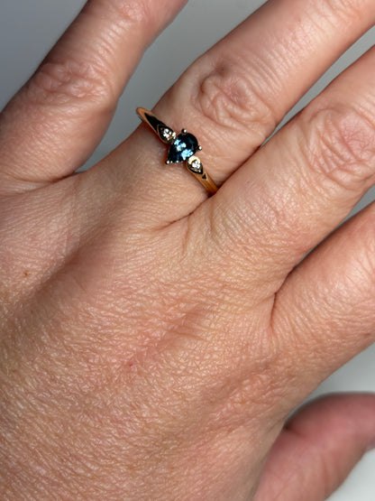 Pear Montana Sapphire Untreated Ring 9k Gold Size 9