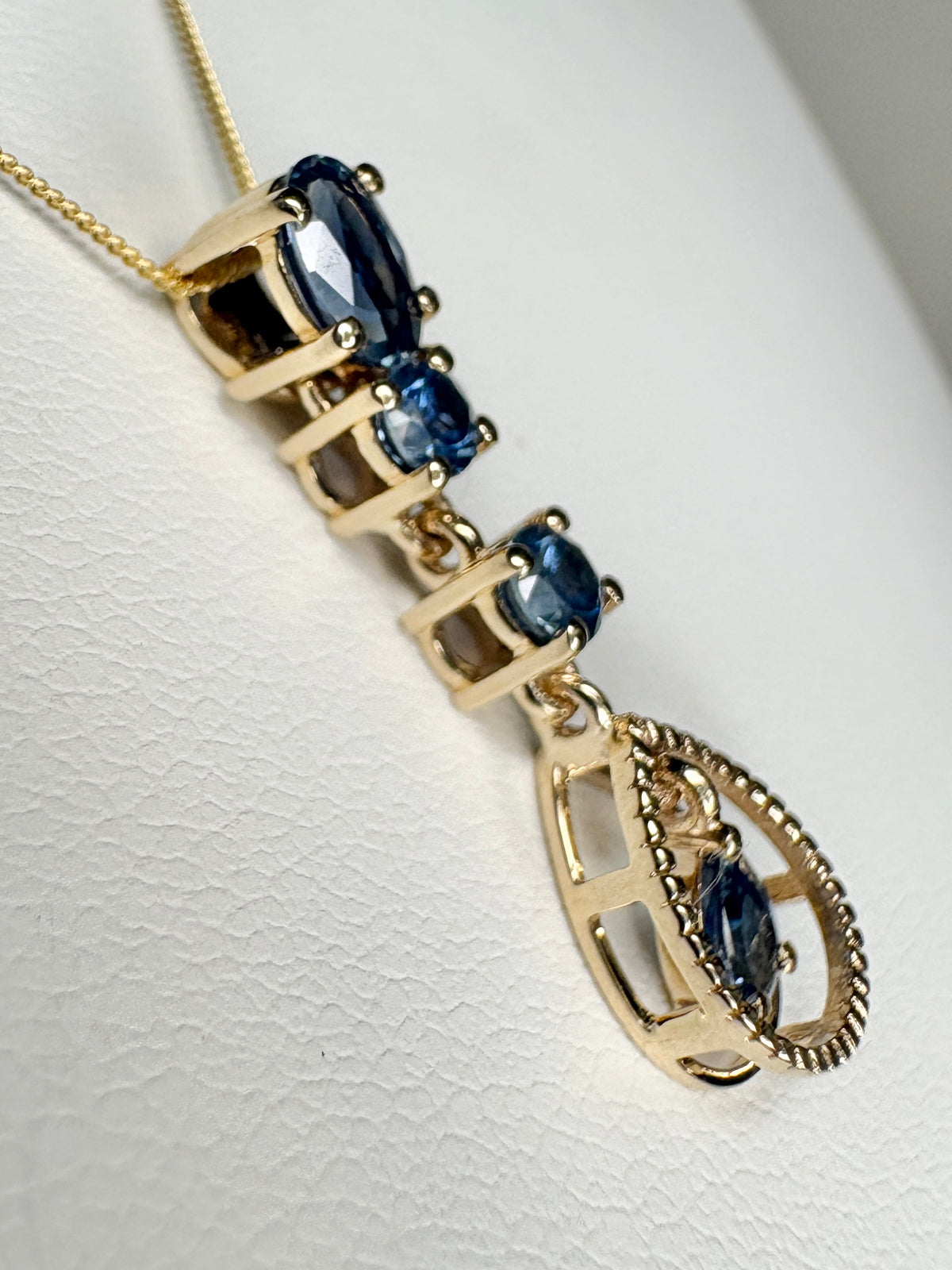 Montana Sapphire Drop Pendant Necklace 9k Gold 18"