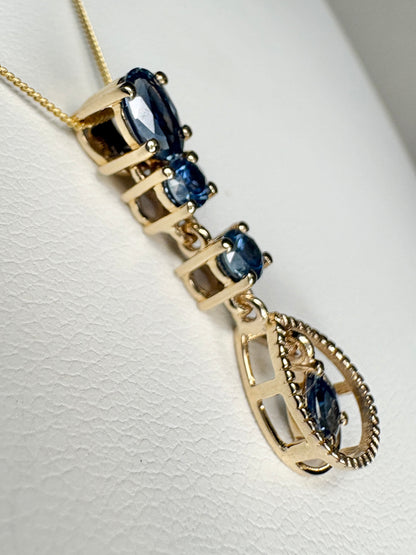 Montana Sapphire Drop Pendant Necklace 9k Gold 18"