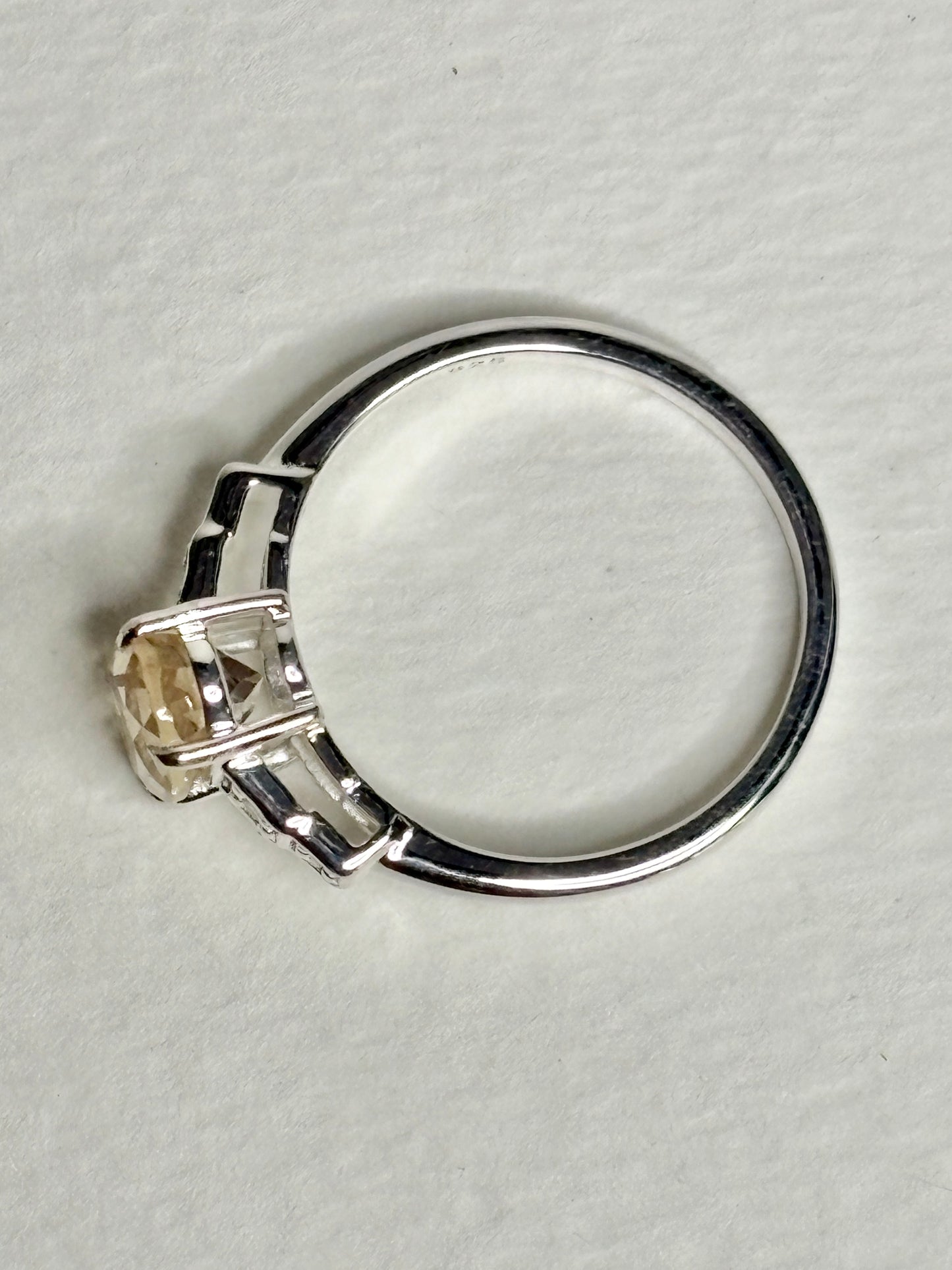 Yellow Oregon Sunstone and Zircon Ring Sterling Silver size 7