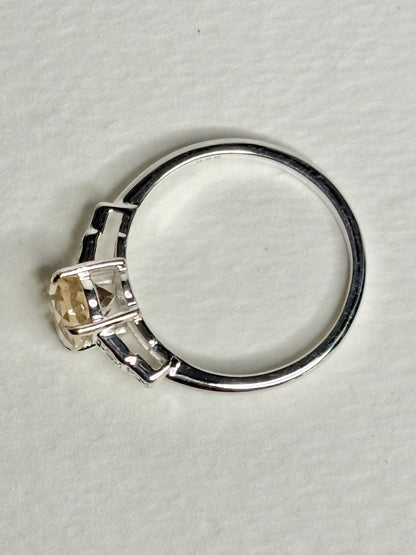 Yellow Oregon Sunstone and Zircon Ring Sterling Silver size 7