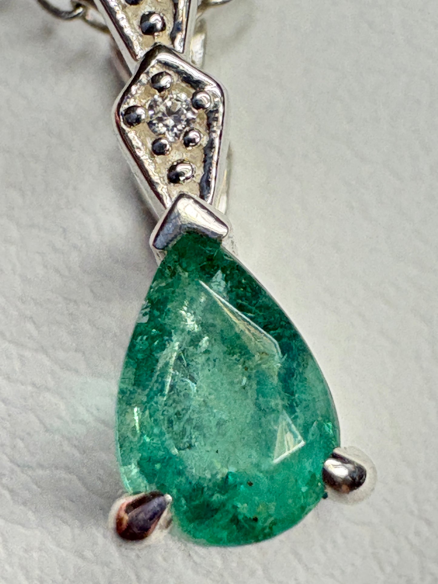 Zambian Emerald Pear Shaped Solitaire Pendant Necklace Sterling Silver 19"