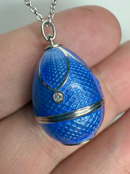 Blue Egg Necklace - Diamonds. Sterling Silver