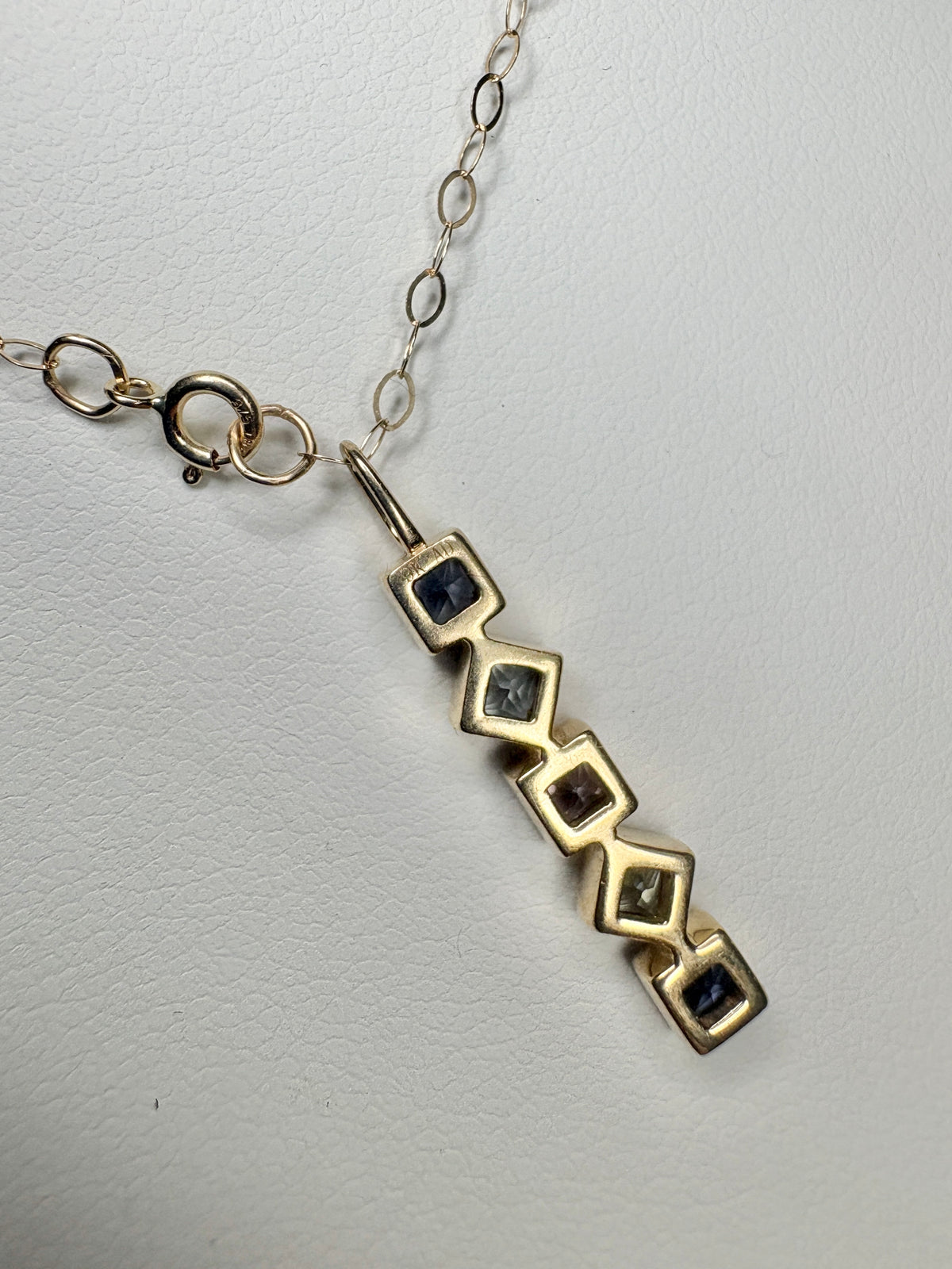 Natural Multi-Color Princess Cut Sapphire Bar Pendant Necklace in 9k Gold 18"