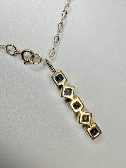 Natural Multi-Color Princess Cut Sapphire Bar Pendant Necklace in 9k Gold 18"
