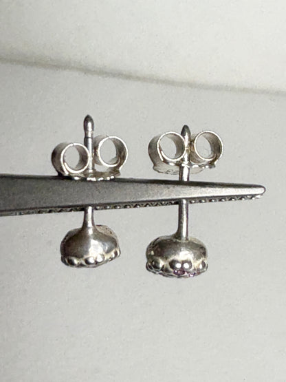 Violet purple pave Pandora stud earrings in sterling silver.