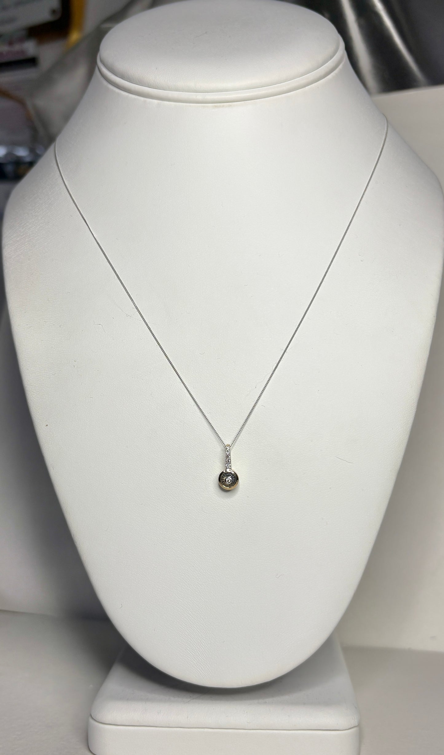 Lehrer Bicolor Montana Sapphire and Diamond Iris Pendant Necklace 2 Tone 9k Gold
