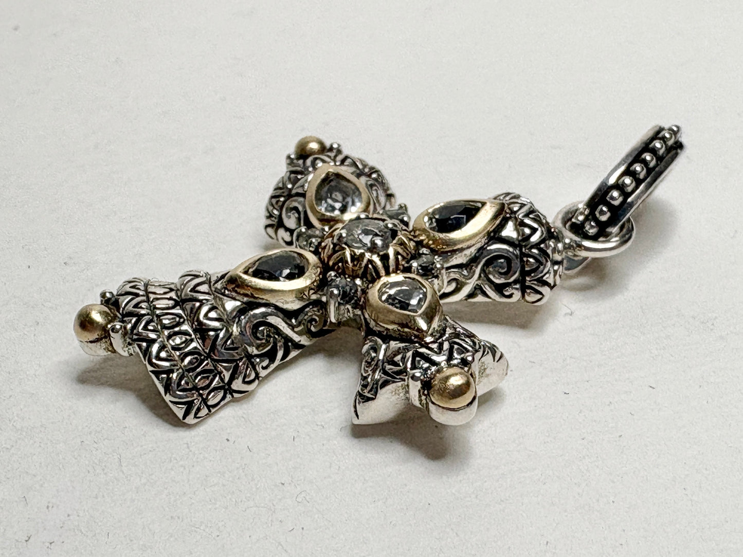 Barbara Bixby Solid 18k and Sterling Silver Cross Enhancer Pendant with White Topaz