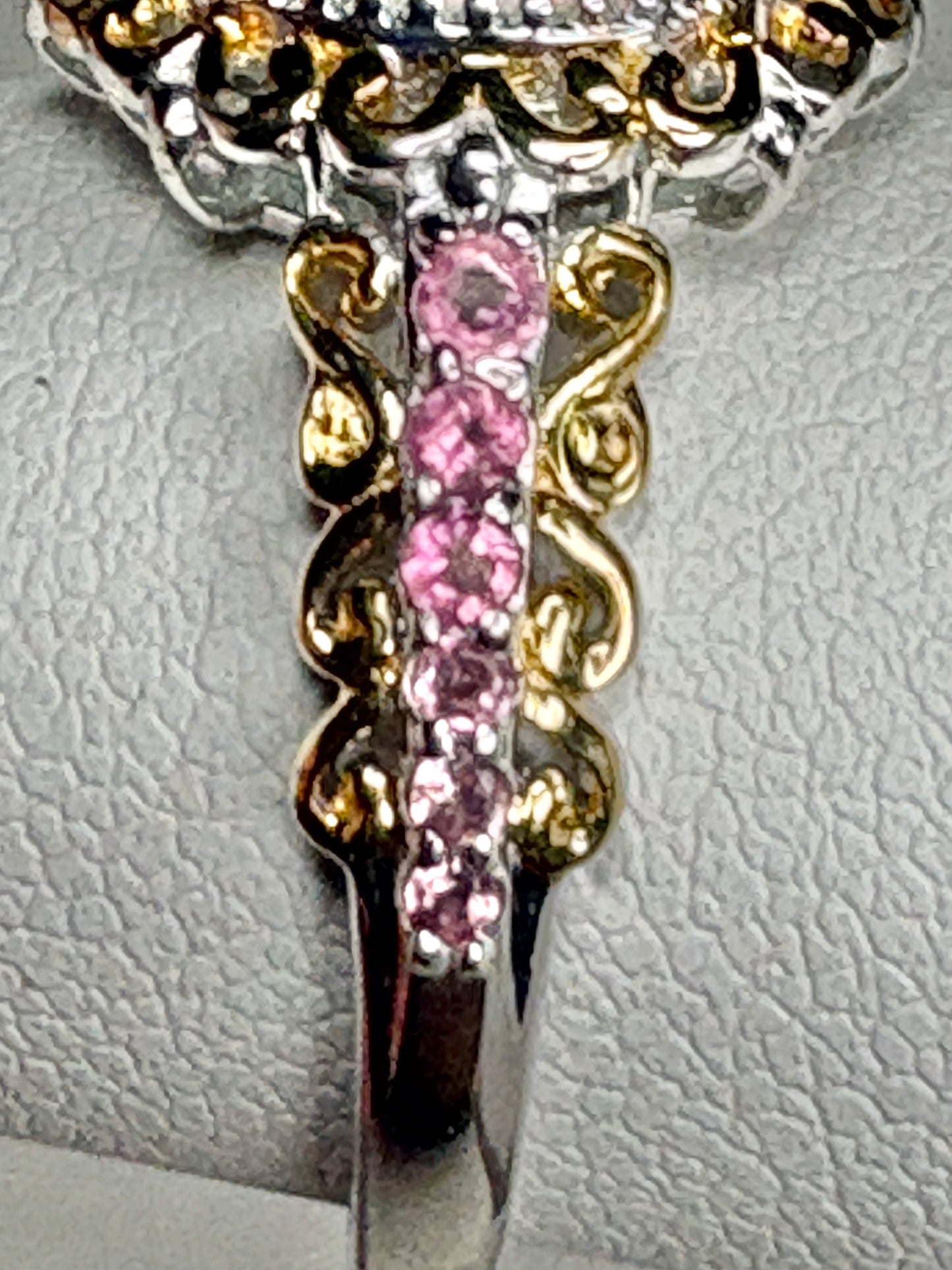 Ethiopian Wello Opal and Pink Tourmaline Ring Sterling Silver Gold Accents size 7