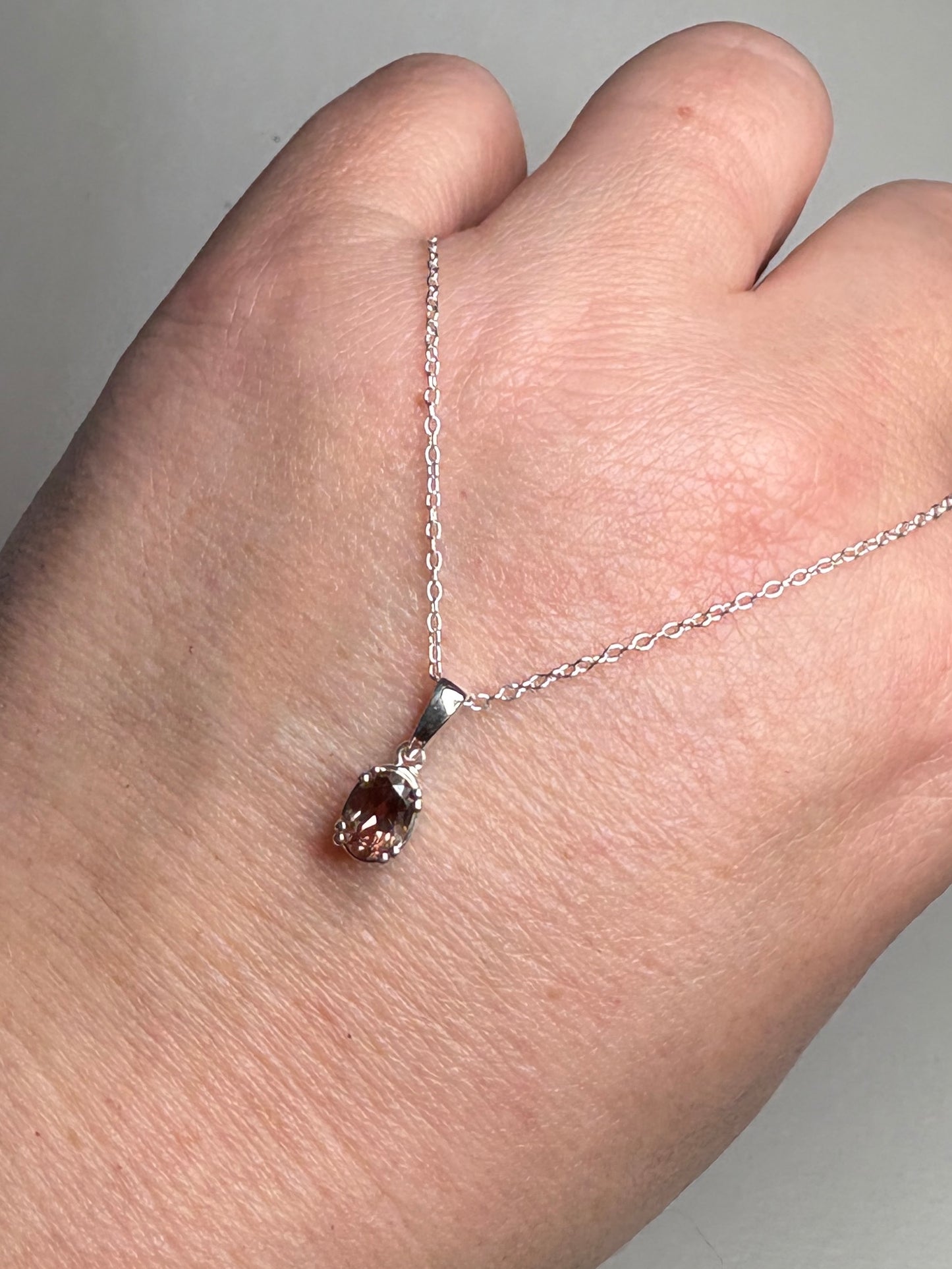 Reddish Brown Oregon Sunstone Solitaire Pendant Necklace Sterling Silver