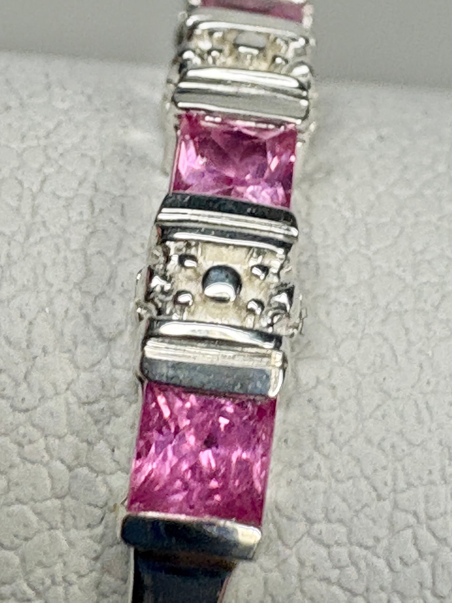 Pink Jedi Princess Cut Sapphire Stackable Band Ring Sterling Silver size 7