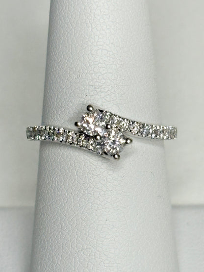 Toi et Moi Natural Diamond Ring Solid 14k White Gold "Even Us" Ring .50ctw size 6.75