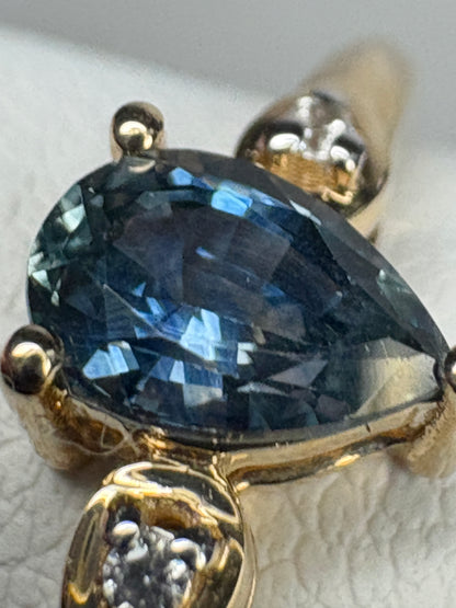 Pear Montana Sapphire Untreated Ring 9k Gold Size 9
