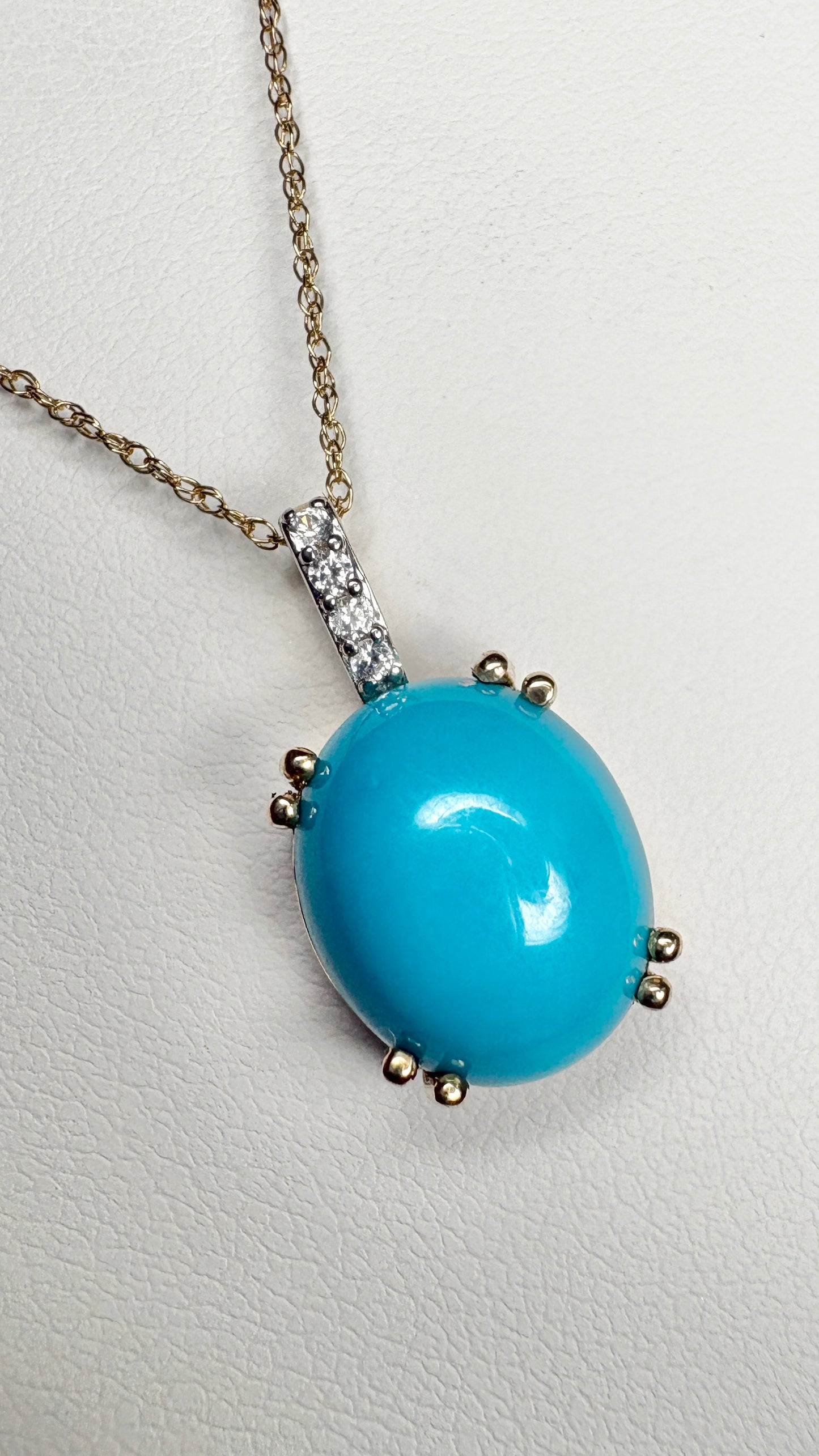 Sleeping Beauty Turquoise Pendant Necklace in 9k Gold with 10k Chain 18"