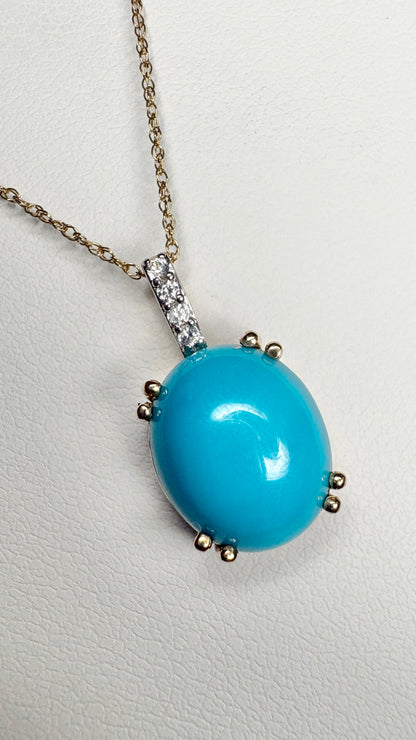 Sleeping Beauty Turquoise Pendant Necklace in 9k Gold with 10k Chain 18"
