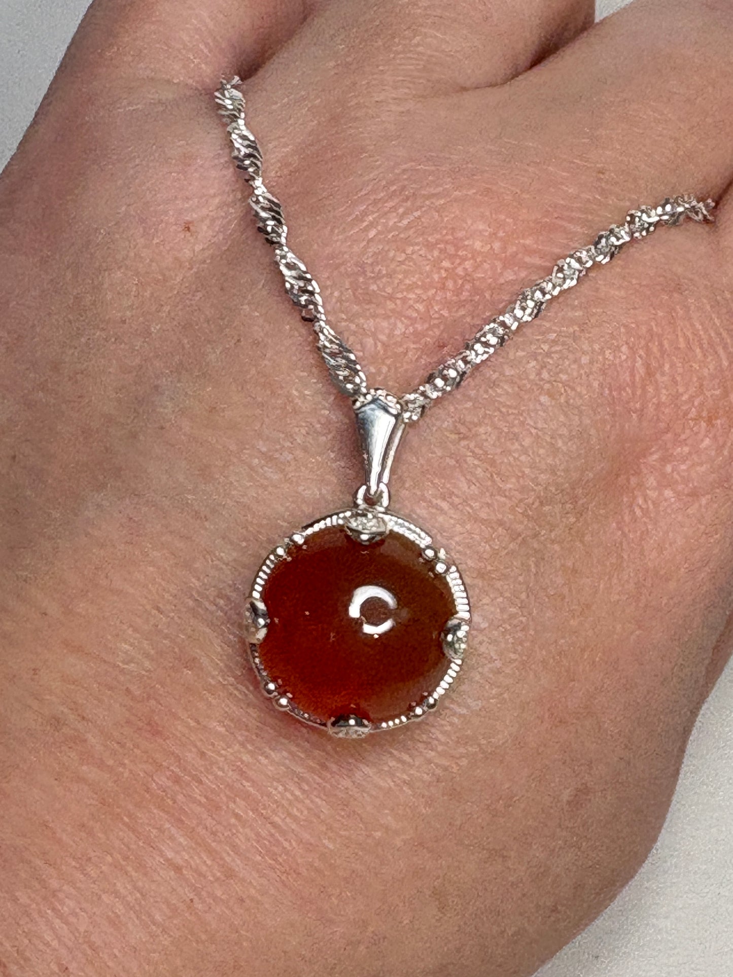 Oregon Honey Fire Opal Pendant Necklace Sterling Silver 18" 9.4g.