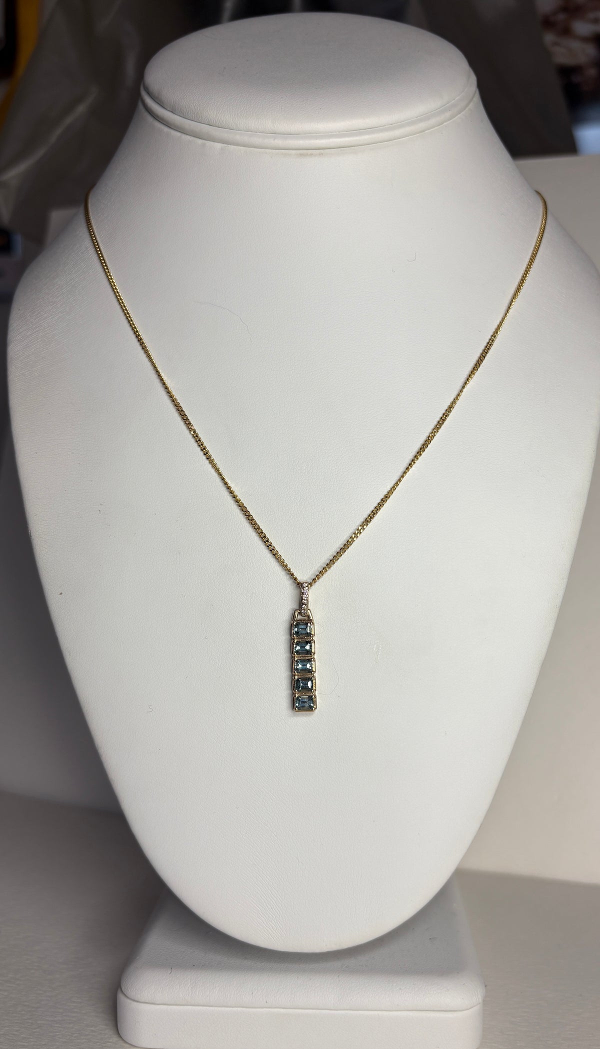 Untreated Montana Bar Sapphire and Diamond Pendant Necklace 9k with 14k Chain 18"