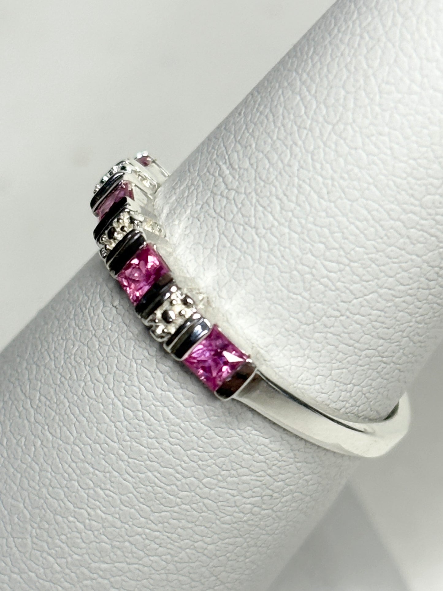Pink Jedi Princess Cut Sapphire Stackable Band Ring Sterling Silver size 7