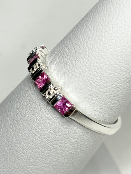 Pink Jedi Princess Cut Sapphire Stackable Band Ring Sterling Silver size 7