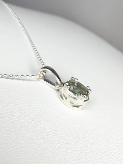Teal Green Oregon Sunstone Solitaire Pendant Necklace Sterling Silver