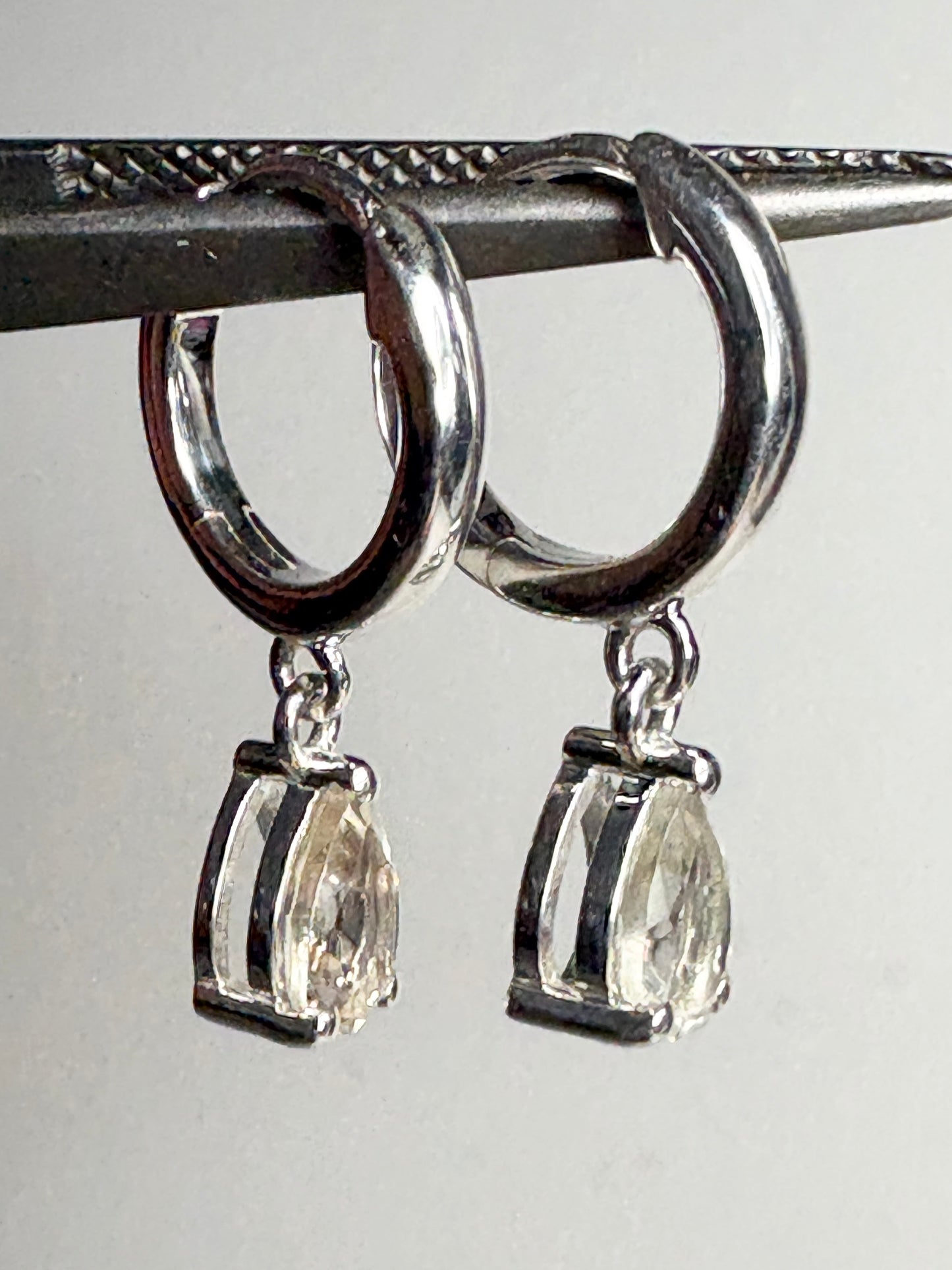 Oregon Sunstone Yellow Pear Dangle Drop Hoop Earrings Sterling Silver
