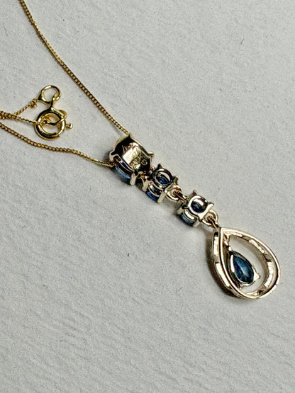 Montana Sapphire Drop Pendant Necklace 9k Gold 18"