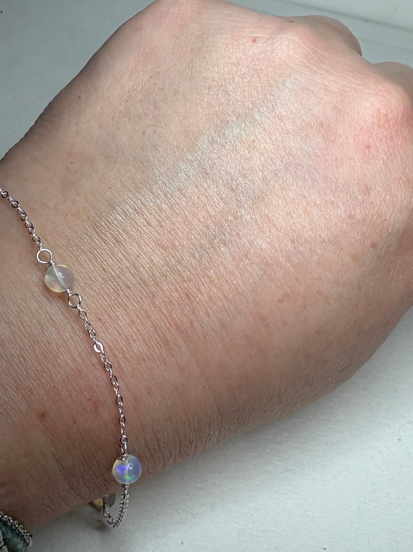 Ethiopian Wello Opal Bead Station Bolo Adjustable Bracelet Sterling Silver